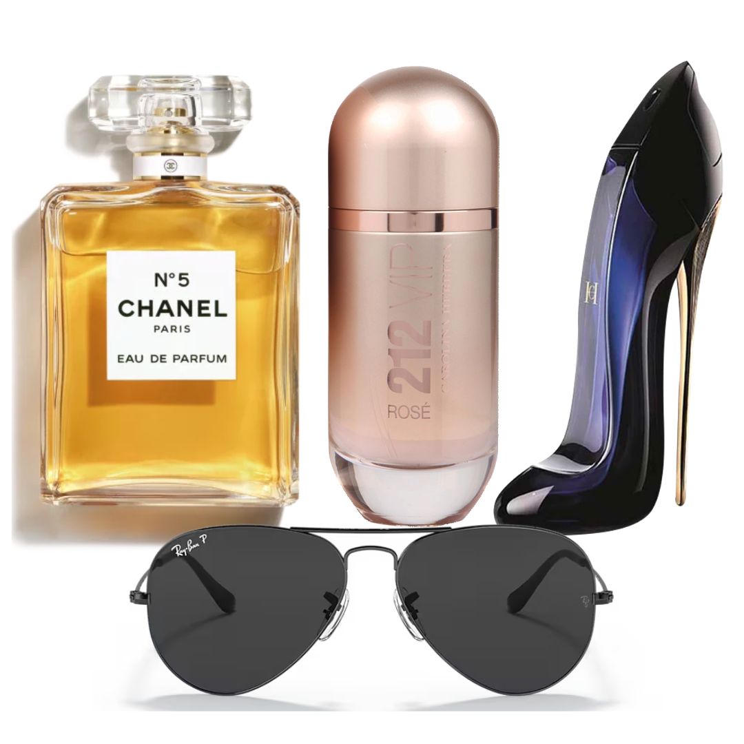 ¡Estilo y Elegancia! Kit Exclusivo de Perfumes y Gafas de Sol para Mujer!